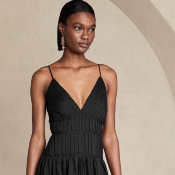 NWT BANANA REPUBLIC JACQUI PLEATED Prom Formal Event Little Black MAXI DRESS 12T - Picture 2 of 14